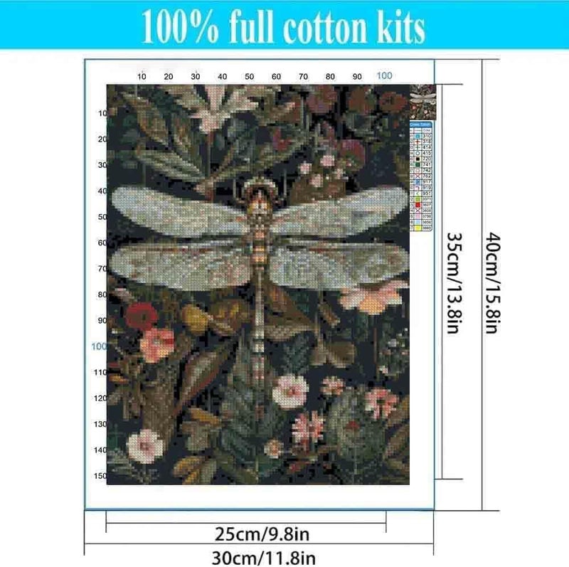 Tiwabb Dragonfly Stamped Cross Stitch Kits for Adults - Embroidery Kits for Beginners Adults,11 CT Patterns Dimensions Counted Cross Stitch Kits for Adults Arts Craft 12x16 inch - Image 4